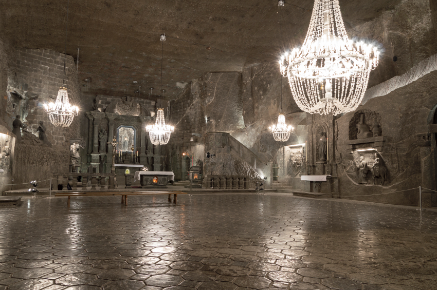 Illuminated, Underground Saint Kinga Chapel in the Salt Mine in Wieliczka, Poland