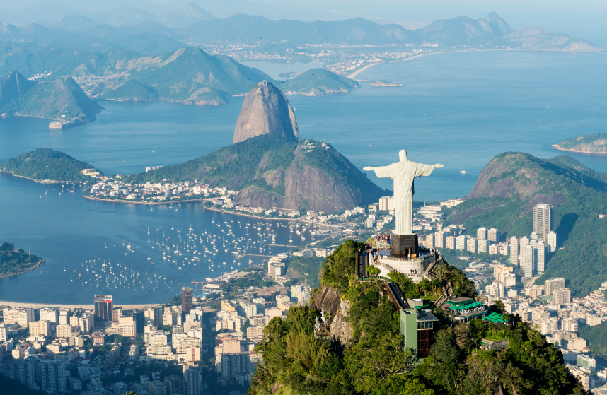 Rio de Janeiro, Brazil - June 6th, 2013: Aerial view from a helicopter of the city of Rio de Janeiro with the Corcovado mountain and the statue of Christ the Redeemer with Sugarloaf mountain in the background.