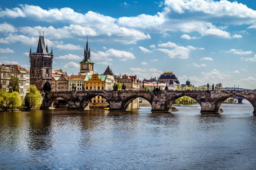 Pargue , view of the Lesser Bridge Tower and Charles Bridge (Karluv Most), Czech Republic.