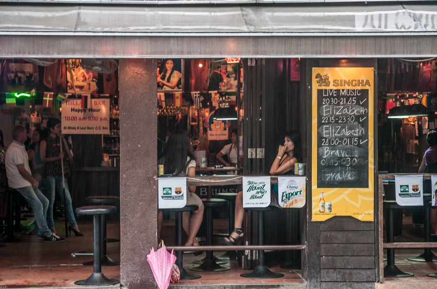 Bangkok, Thailand - May 29, 2012: A street view of a bar in Sukhumvits, Soi 4 in Bangkok. Soi 4 and the near by Nana Plaza are popular night time entertainment areas synonymous with prostitution.