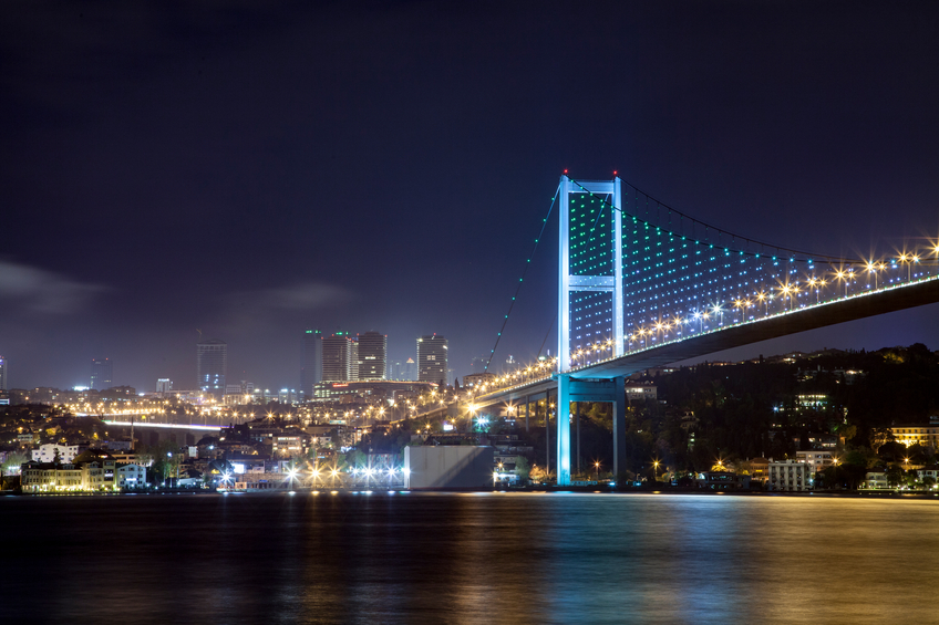 Istanbul Bosphorus Bridge and City Night Scene