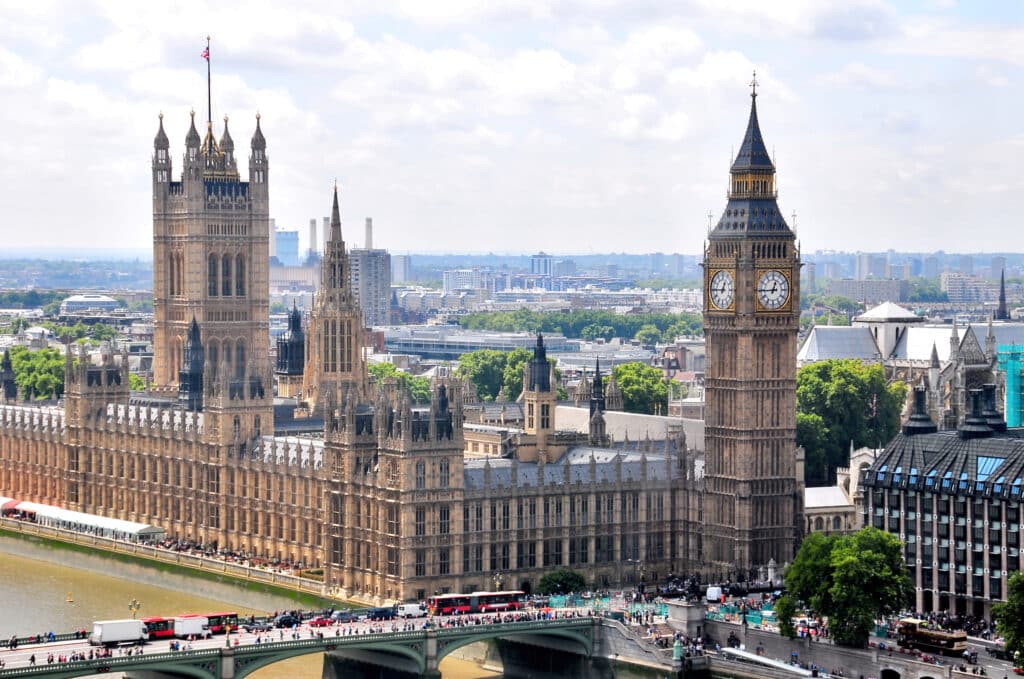 London by med utsikt over elven og broen.