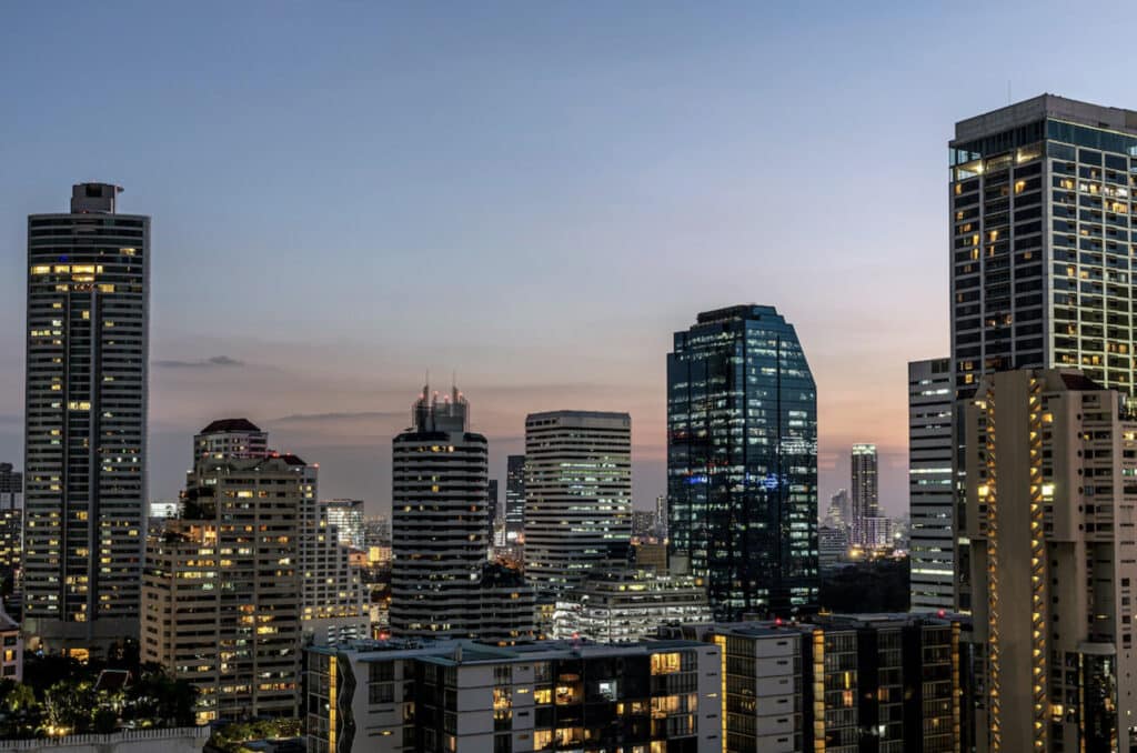 Hotellutsikt over Bangkok sentrum.