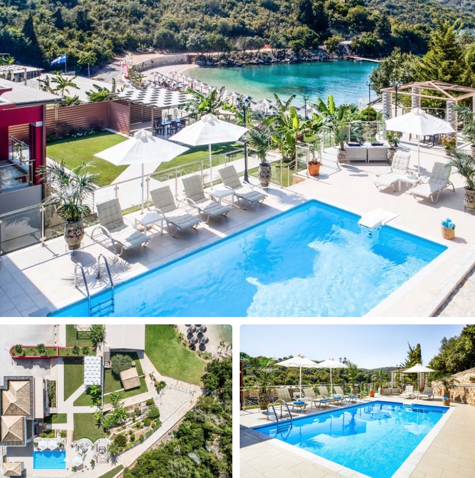 luksushus i hellas og uteområde med basseng