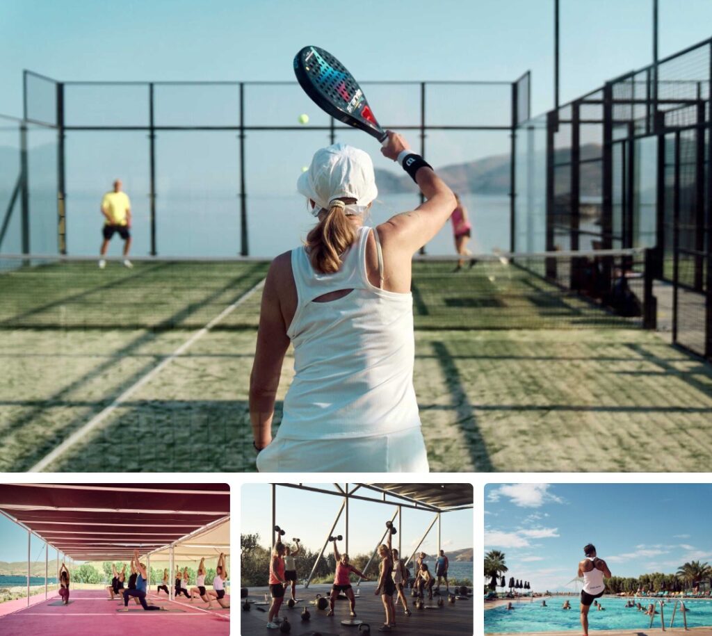 kvinne spiller padel på et hotell i Hellas